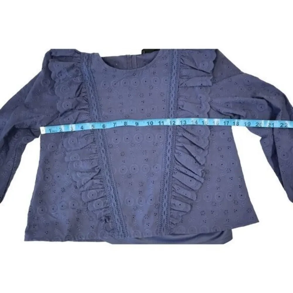 Aqua Girl Denim Blue Ruffle‎ Eyelet Top Size XL 14/16